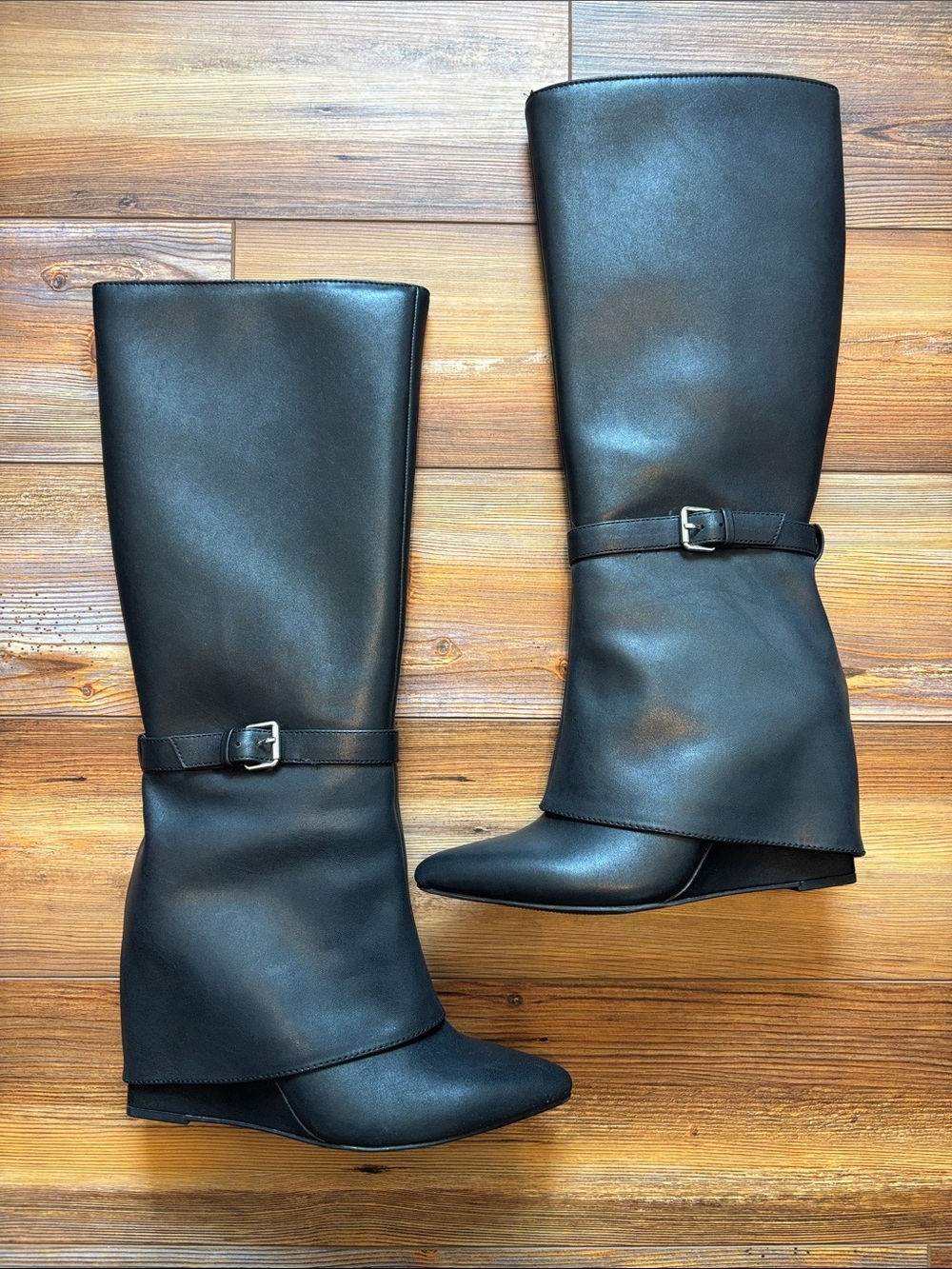 Target Black Tall Wedge Boots with Side Buckle